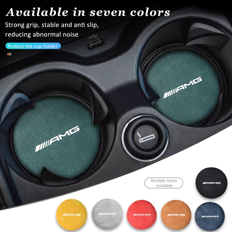 BTY4 2pcs Suede Car Coaster Water Cup Drink Holder Anti-Slip Pad For Mercedes Benz AMG W204 W205 W203 W211 W201 W210 W108 W124 W126