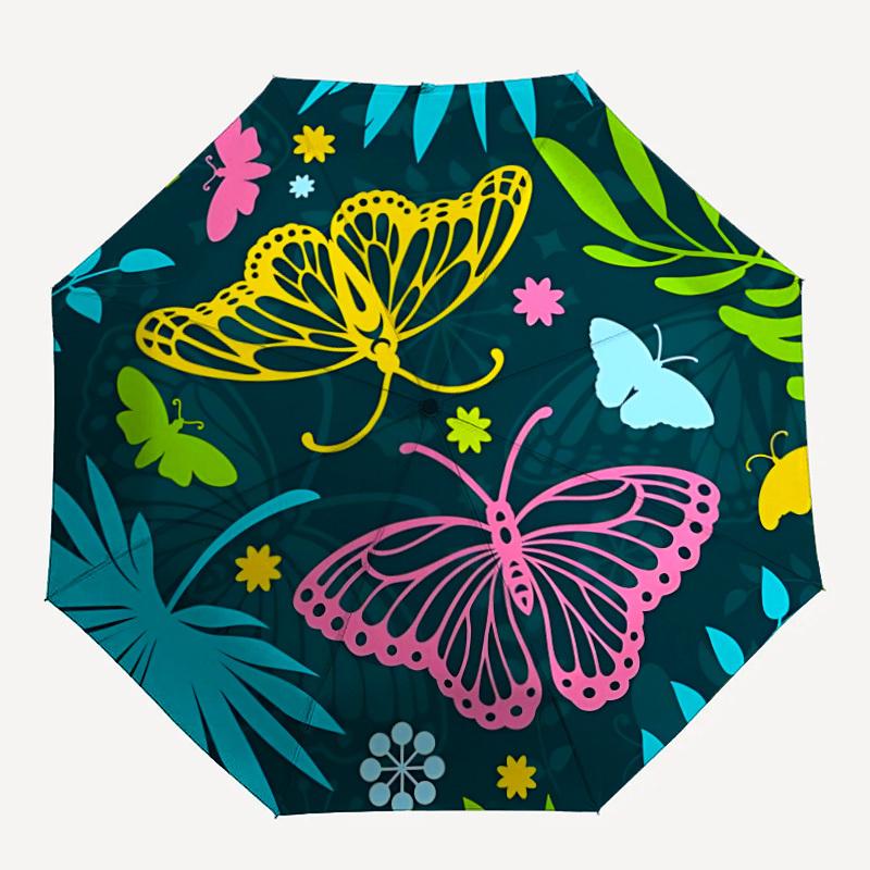 

1pc Butterfly Print Automatic Umbrella - 8-Rib Durable Frame, Portable Fashion Accessory & Holiday Gift yy251117127