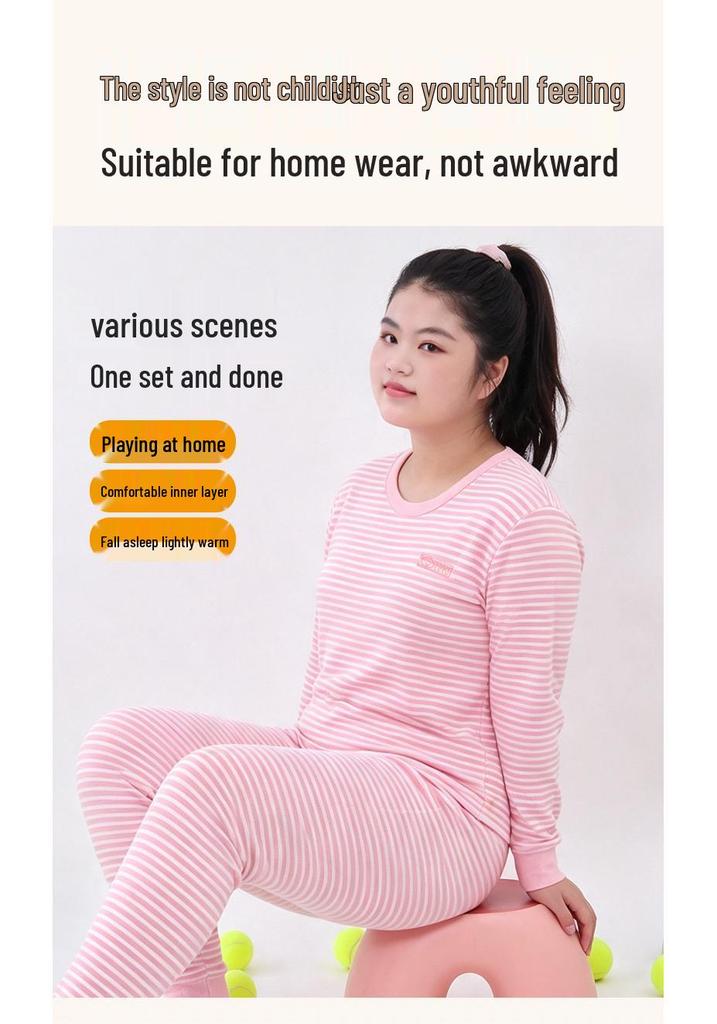 Comfy Velvet & Cotton Wear: Autumn Outfit Set for Plus-Size Kids – Warm Pajamas & Winter Base Layer