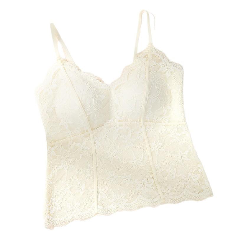 Pure lace suspender bra one-piece with chest pad, thin shoulder straps, thin outer wear and inner base.