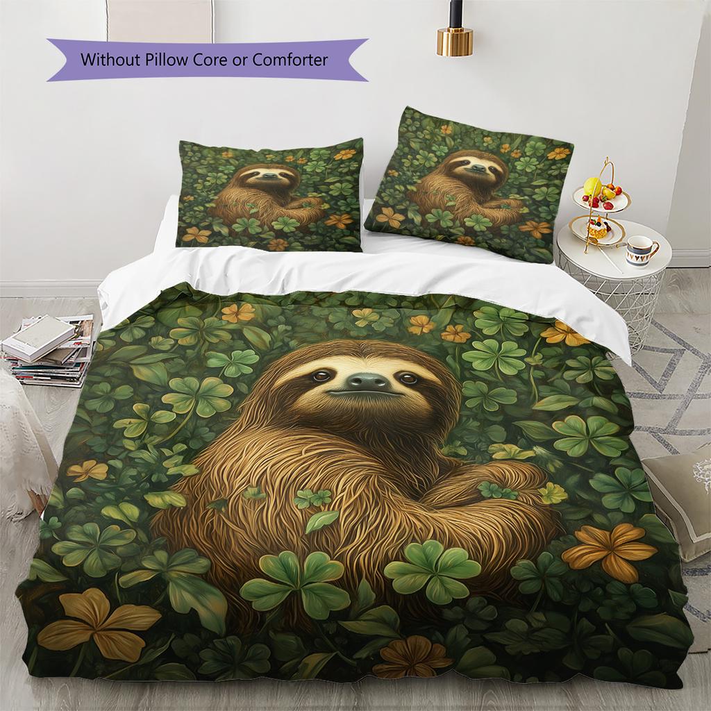 Jungle Sloth Pattern Bedding Quilt Set  Home Decoration  Gift (1 * Duvet Cover + 2 * Pillowcase  Without Core)