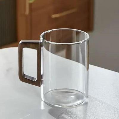 HANDUNYOU 400ml Transparent Glass Mug with Wooden Handle