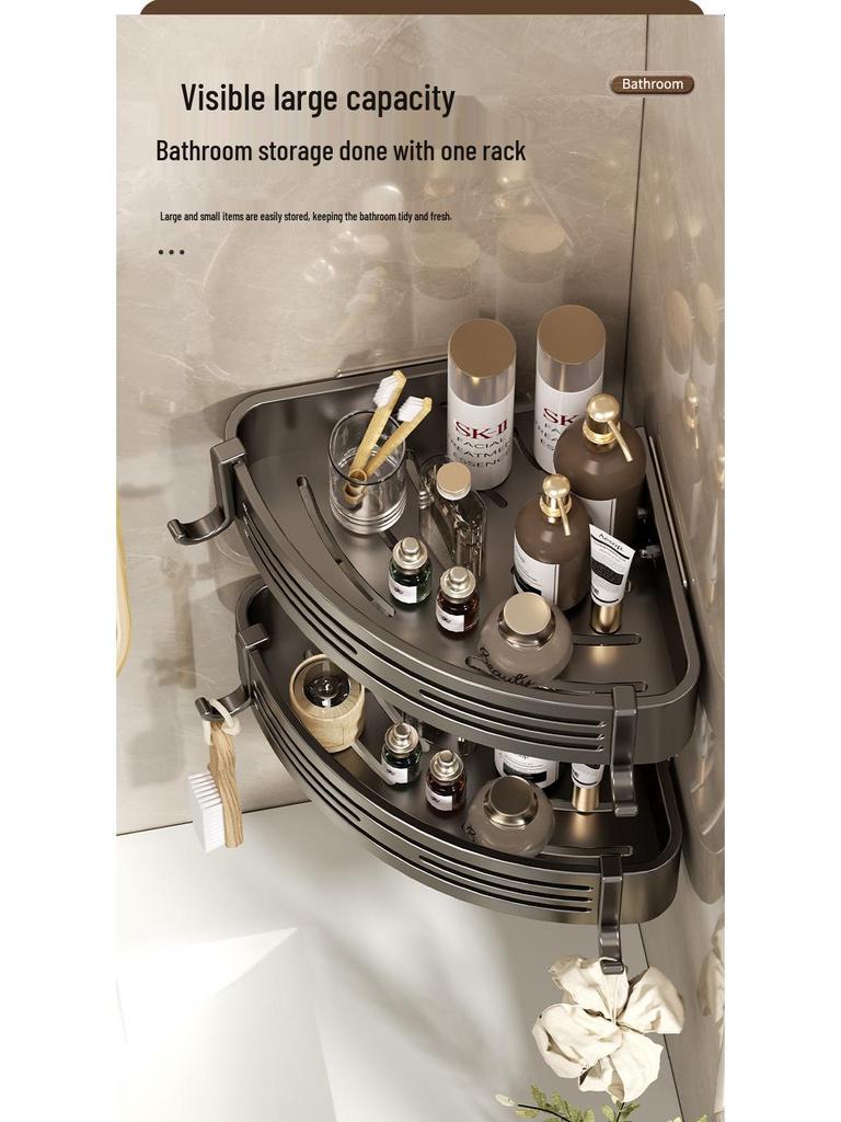 Gunmetal Punch-Free Space Aluminum Corner Bathroom Shelf