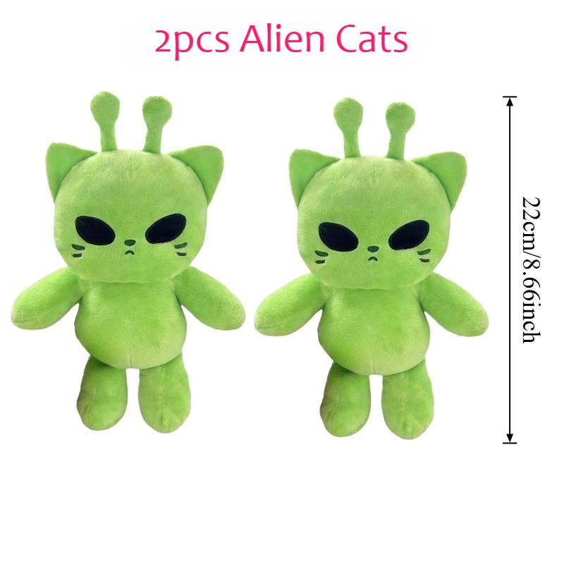 Cartoon Alien Cat Plush Dolls Cool Green Kitten Soft Comfort Creative Stuffed Doll Home Ornaments Decoration Trendy Toys Gifts