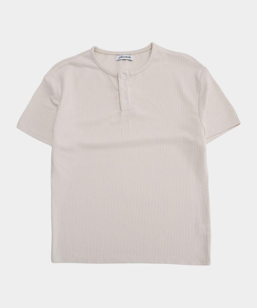 PLACESTUDIOMAN Basic Cotton Waffle Snap Point Henley Neck Semi-Oversized Short Sleeve T-Shirt _3 Colors