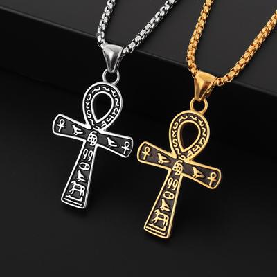 Cool Mens Ancient Egyptian Ankh Cross Pendant Necklace Stainless Steel Chain