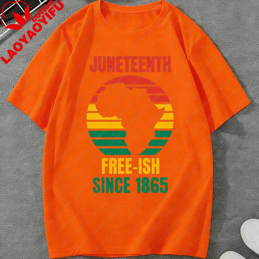 Juneteenth Freeish Since 1865 Africa Map Retro Sunset Graphic TShirt African American Pride Casual Tee Cotton Top Gift Apparel