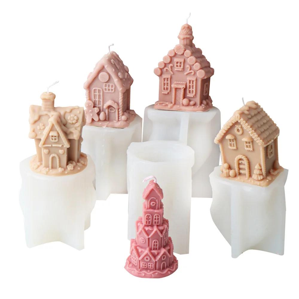 3D Christmas Tree House Candle Silicone Mold Candy Castle Candle Mold Christmas Snow Deer House Resin Gypsum Mold Christmas Gift