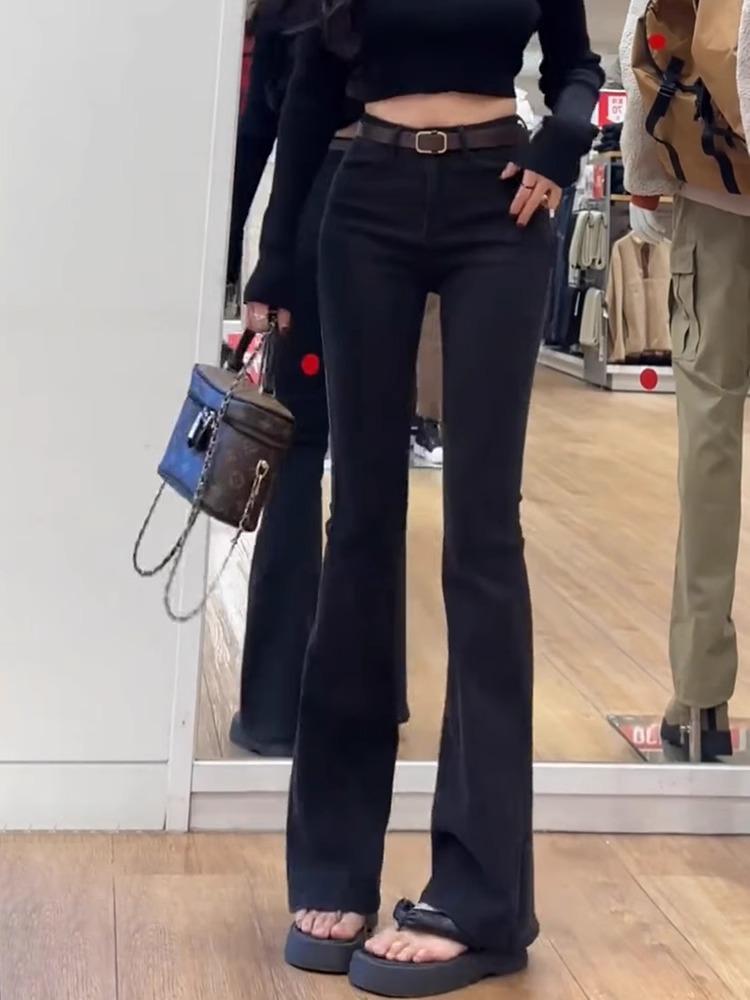 Plus Size High Waist Fleece-Lined Black Flare Jeans for Women