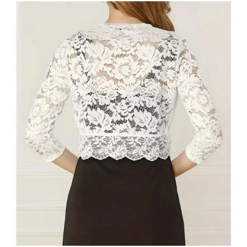 Women Cardigan Ladies Lace Vest Tops Short Vest Collarless Cardigan Lace Shirt