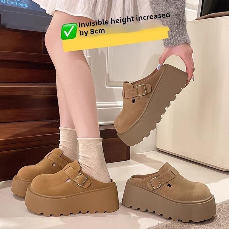 Lazy Outdoor Wear Baotou Ladies Half Slippers 2025 Spring New Thick Sole Height Increase 8CM One-step Sandals