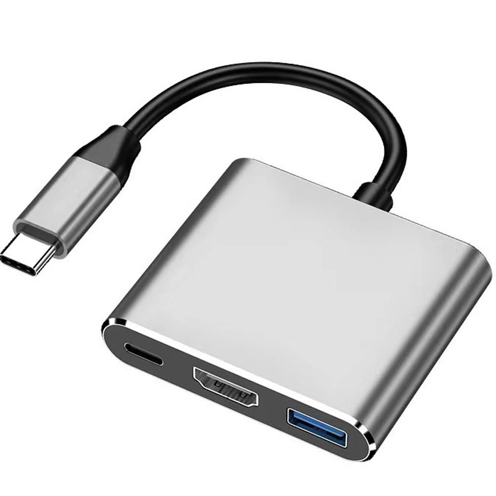 

3 в 1 USB-концентратор USB C - HDMI-совместимый разветвитель HUB Type-C - HDMI-совместимая док-станция USB3.0 для Macbook Air Converter серый