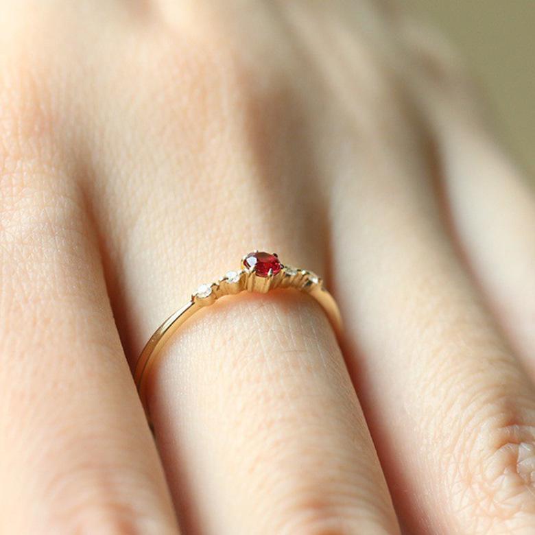 New 18k Gold-plated Ruby Ring, Female European and American Fashion Engagement Tail Ring