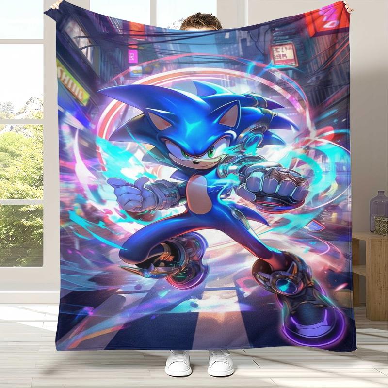 Retro S-Sonic Cartoon Game Flannel Blanket,Ultra Soft Warm Plush Throw for Home Bedroom Bed Sofa Cover Camping Picnic gift
