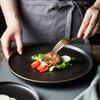 Black Frosted Steak Plate Gold Plated Ceramic Round Western Food Plate Home Cooking Dishes El Restaurant Tableware Kitchen