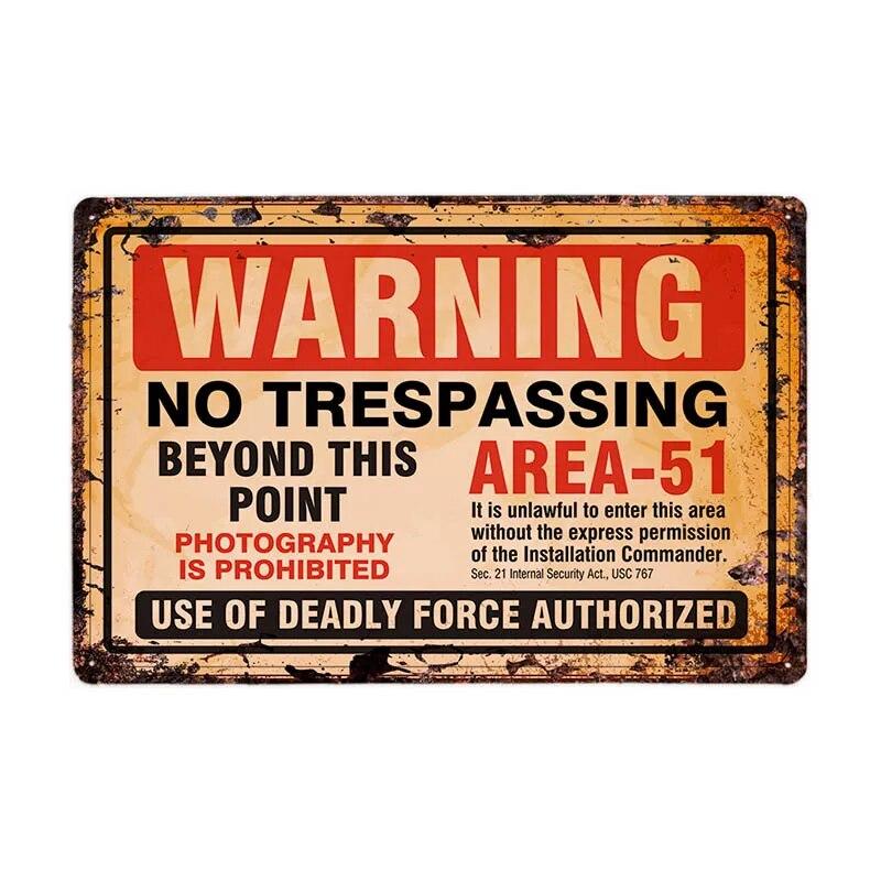 Warning Area 51 Metal Tin Sign UFO Vintage Wall Plaques Art Poster Decoration Painting Home Decor 20x30cm
