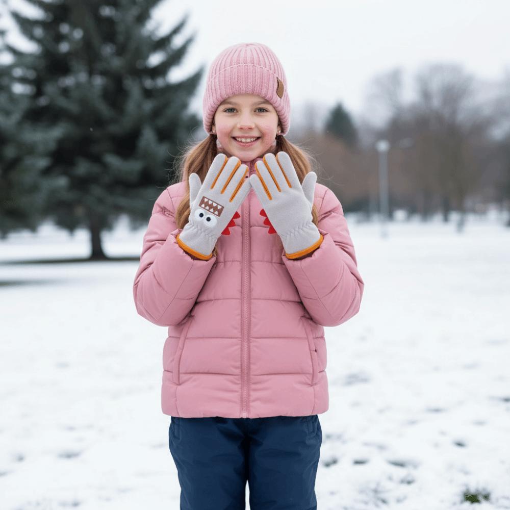 Polar Fleece Kids Plush Gloves Windproof Full Fingers Gloves Children Cycling Gloves Autumn Winter