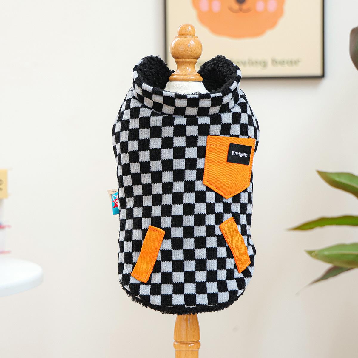 

Pet puppy cat clothes autumn and winter lambswool plush new checkerboard double-sided vest XL