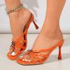 Sexy Patent Leather Cross Strap Clip Toe Slippers Women Summer Metal Flower Decoration High Heels Sandals Beach Sandals