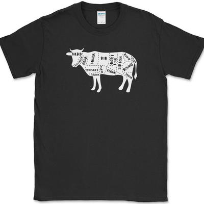 COW MEAT CUTS Butcher T-Shirt Funny Humor Novelty Tee