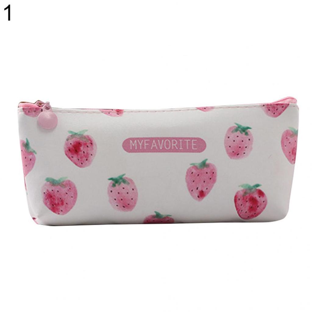 Härlig Strawberry Faux Läder Pennfodral Väska Girls Brevpapper Skolmaterial