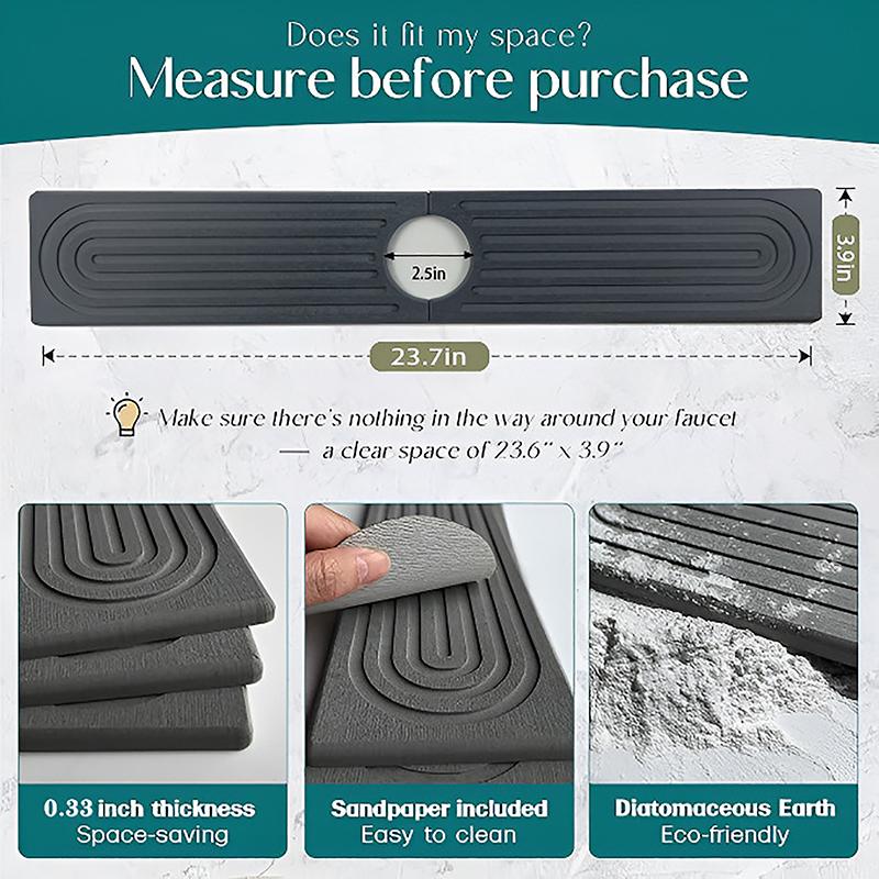 Diatomitová bahnitá voda-absorbující rychleschnoucí tvrdá podložka pod baterii pro kuchyňský dřez ochrana proti stříkající vodě kuchyň koupelna dřez podložka na mytí rukou