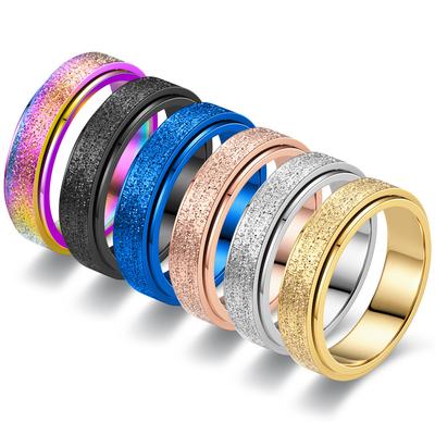 Simple 6mm Stainless Steel Spinner Anxiety Rings For Women Men Rotatable Spinner Sandblasting Rings Anti Stress Weddding Jewelry