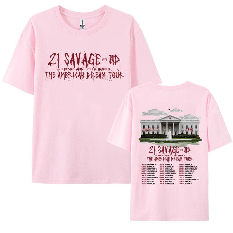 Rapper 21 Savage  The American Dream Tour 2024 Concert Tshirts Men Women Hip Hop Vintage Oversized T Shirt Harajuku Streetwear