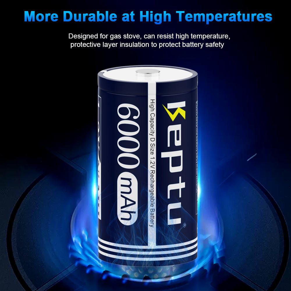 KEPTU 6000mAh 1.2V D Size Rechargeable Batteries – Long-Lasting Power for Flashlight and Radio