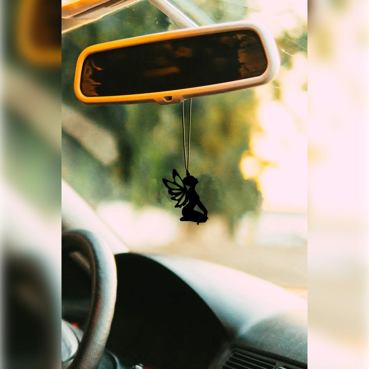 

Metal Butterfly Girl Motif Rearview Mirror Ornament Car Accessory Hanging Decoration