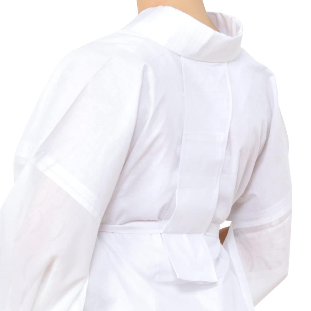 [KYOETSU] Washable Two-Piece Nagajuban (Undergarment for Kimono) - White with Patterned Gauze Fabric, Half-Collar, and Neckline Adjustment - Women's