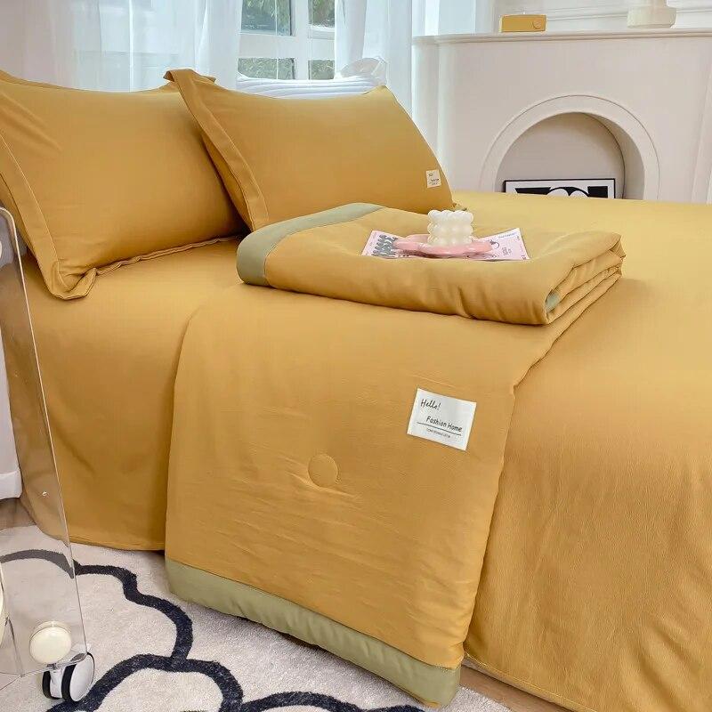 Sommer-Bettdeckenset, Heimtextilien, Sojafaser, dünne Steppdecke, Bettlaken, Kissenbezug, 4-teiliges Bettwäscheset, Queen-Size-Sommerdecke, waschbar