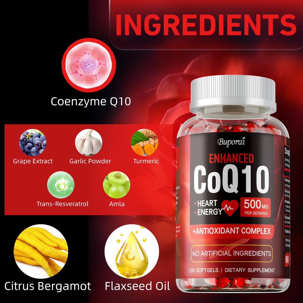CoQ10 potenziata, 500 mg per porzione, Complesso antiossidante per supportare la salute del cuore e aumentare la produzione di energia, 120 capsule