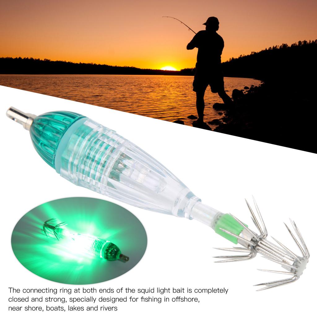 Fishing LED Lure Light Squid Shape Green Light Color Bait Underwater Lamp with Hook