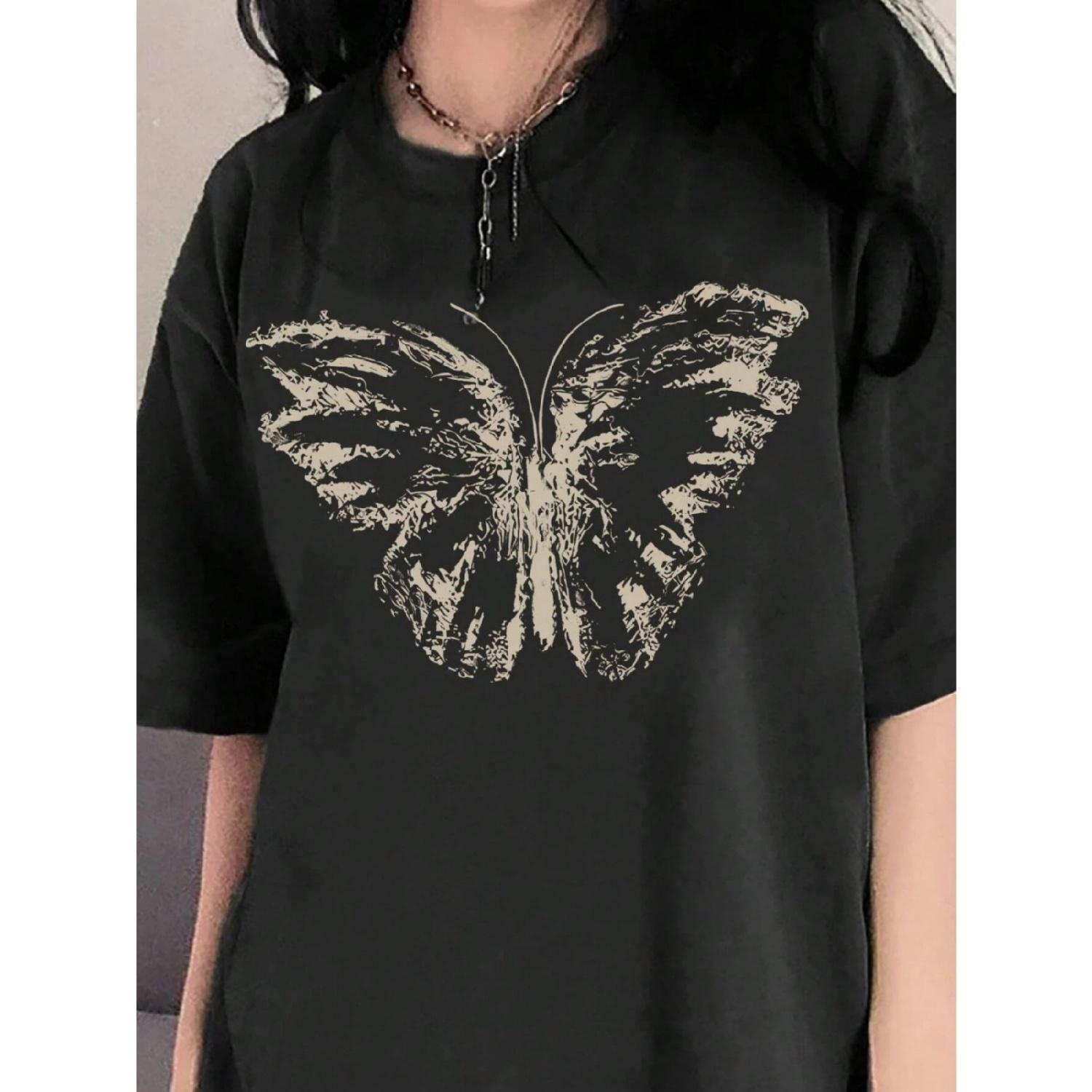 

Butterfly Pattern Printing Women s Tees Cotton Women T-Shirts Casual Soft Short Sleeve Tops Comfortable Clothes XXXXXL різнокольоровий
