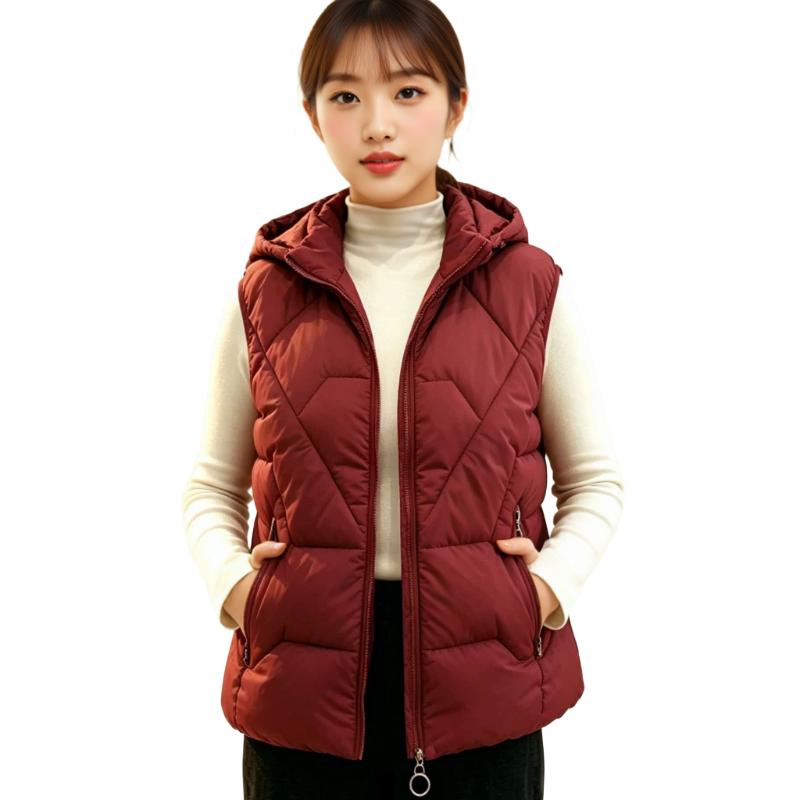 Herfst en winter dames effen kleur glanzende mode capuchon winddicht verdikte warme damesvestjas 5 kleuren