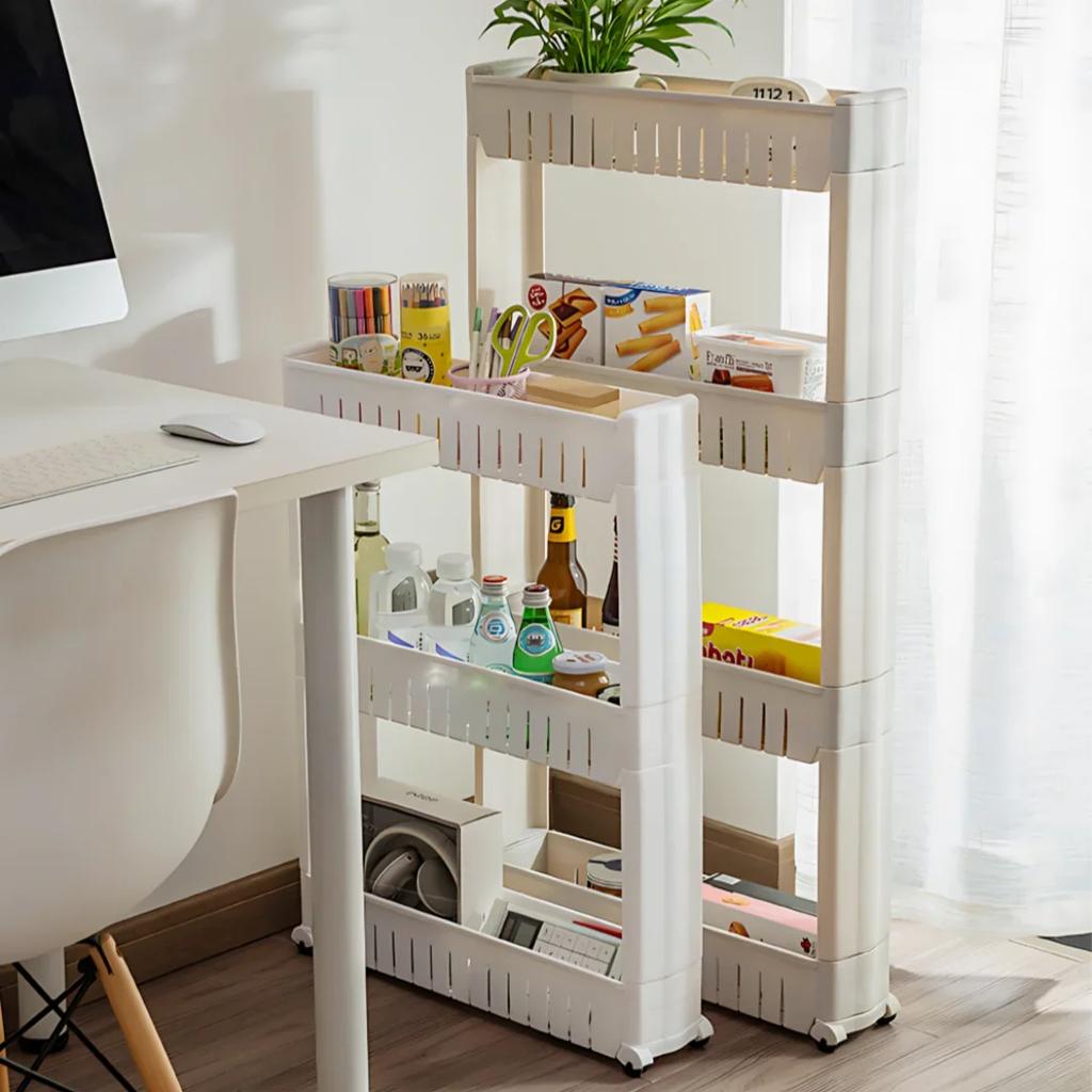 Estante de costura estrecha Estante de almacenamiento móvil multicapa con organizador de polea Estante de almacenamiento para oficina, baño, cocina