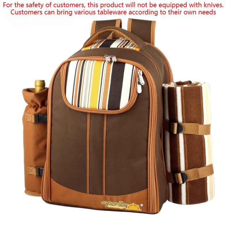 Picnic Tableware Bag Picnic Backpack for 4 Person Portable Thermal Insulation with Cooler Compartment Wine Bag Picnic Blanket