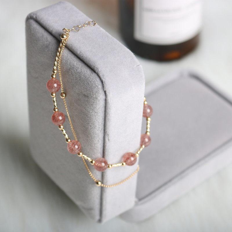 

Flowing Water Moonstone Crystal Double Bracelet for Women, Unique Design, New Model14K Strawberry quartz