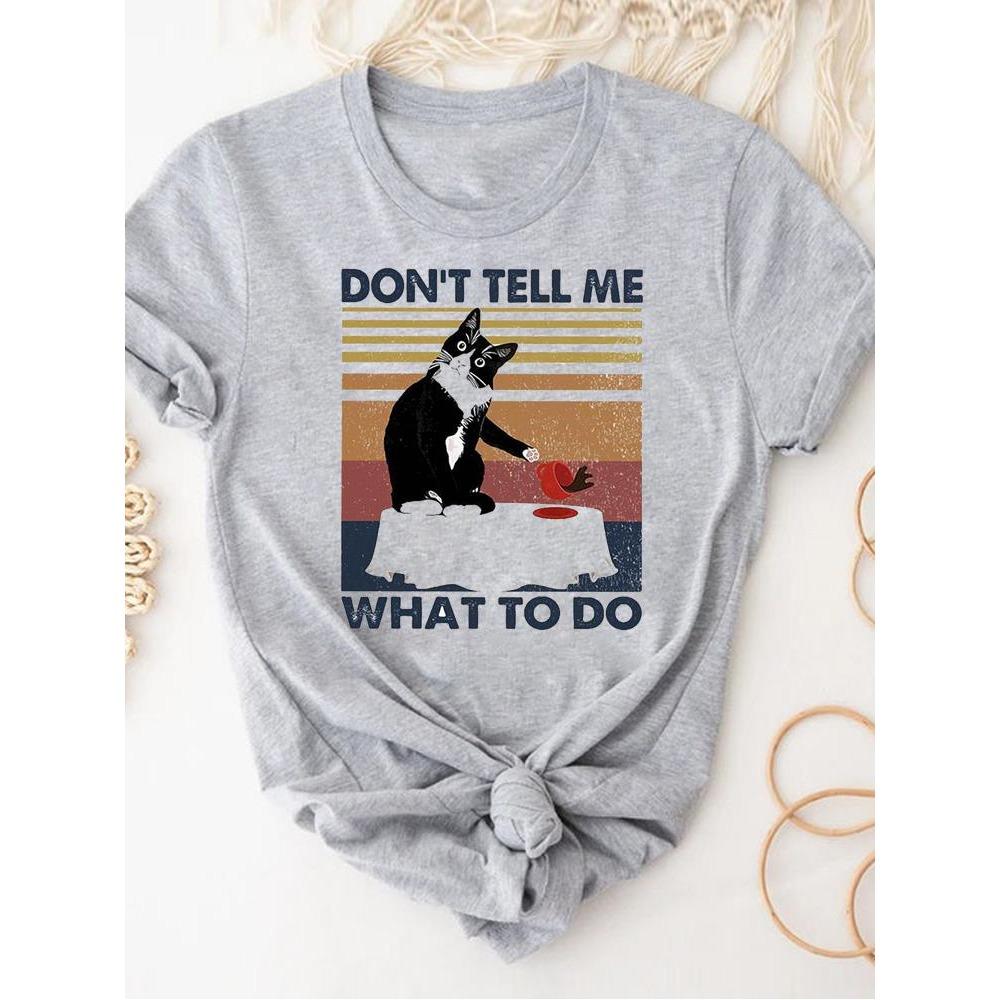 Print T Shirt Short Sleeve Summer Clothes Women Clothing Gray Owl Love Style Trend Cute Basic Tee Top Fashion Graphic T-shirt