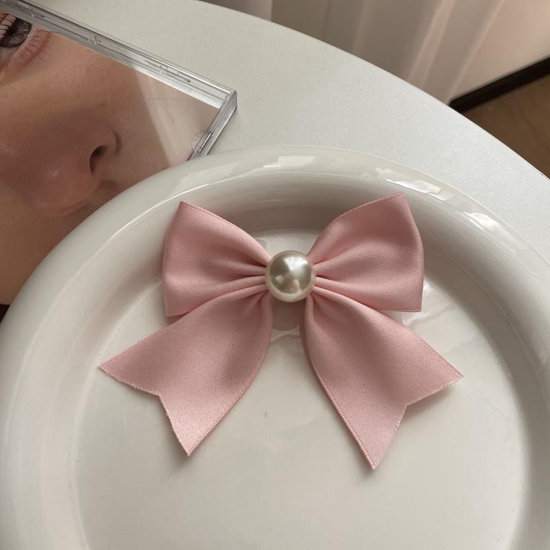 Vintage Bowkont Barrettes Hair Clips for Girls French Clips With Artificial Pearls Satin Silk Hair Accessories