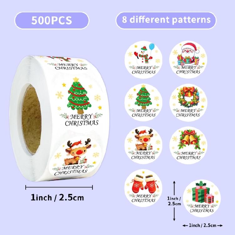 500Pcs Christmas Wrapping Labels for Packaging 1Inch Christmas Decorative Sticker for Seal Envelope Card Box Wrapping