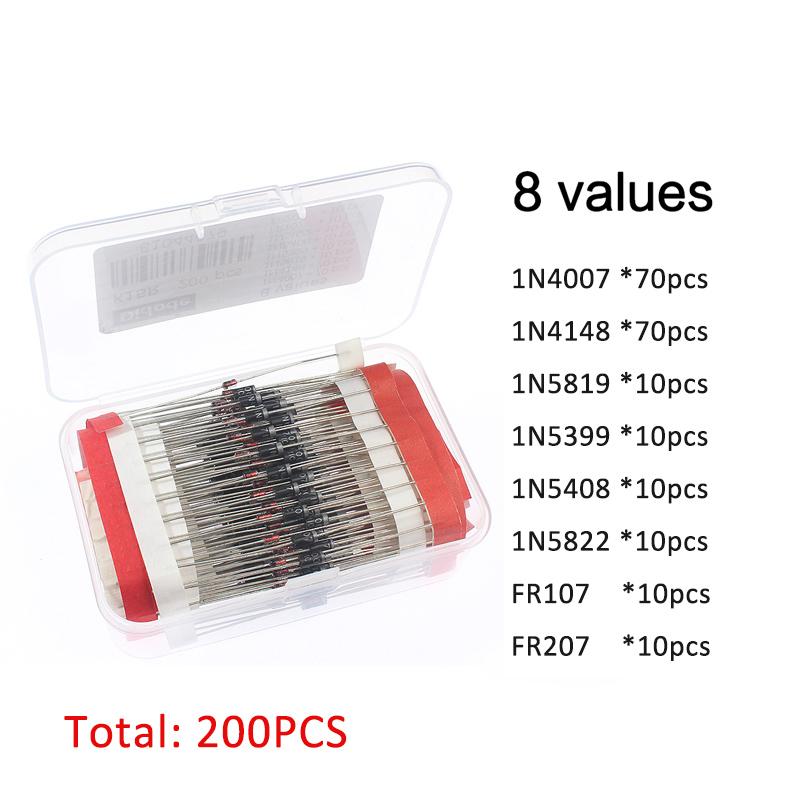 100-350PCS Rectifier Diode Schottky Diode Kit 1N4007 1N4148 1N5408 1N5819 1N5822 1N4001 1N4004 1N5404 FR107 FR207 Fast Switching