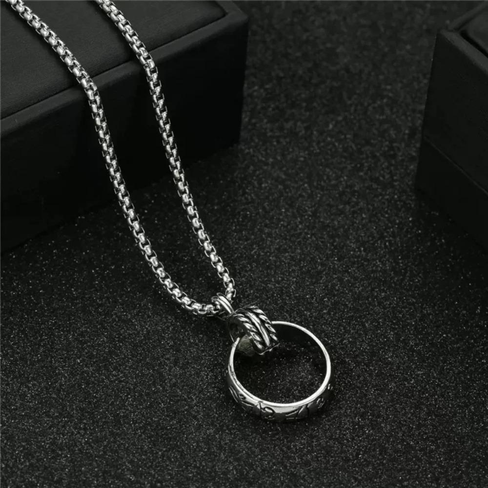 New Carved Double-ring Pendant Stainless Steel Necklace Ring Street Retro Personality Party Necklace Unisex
