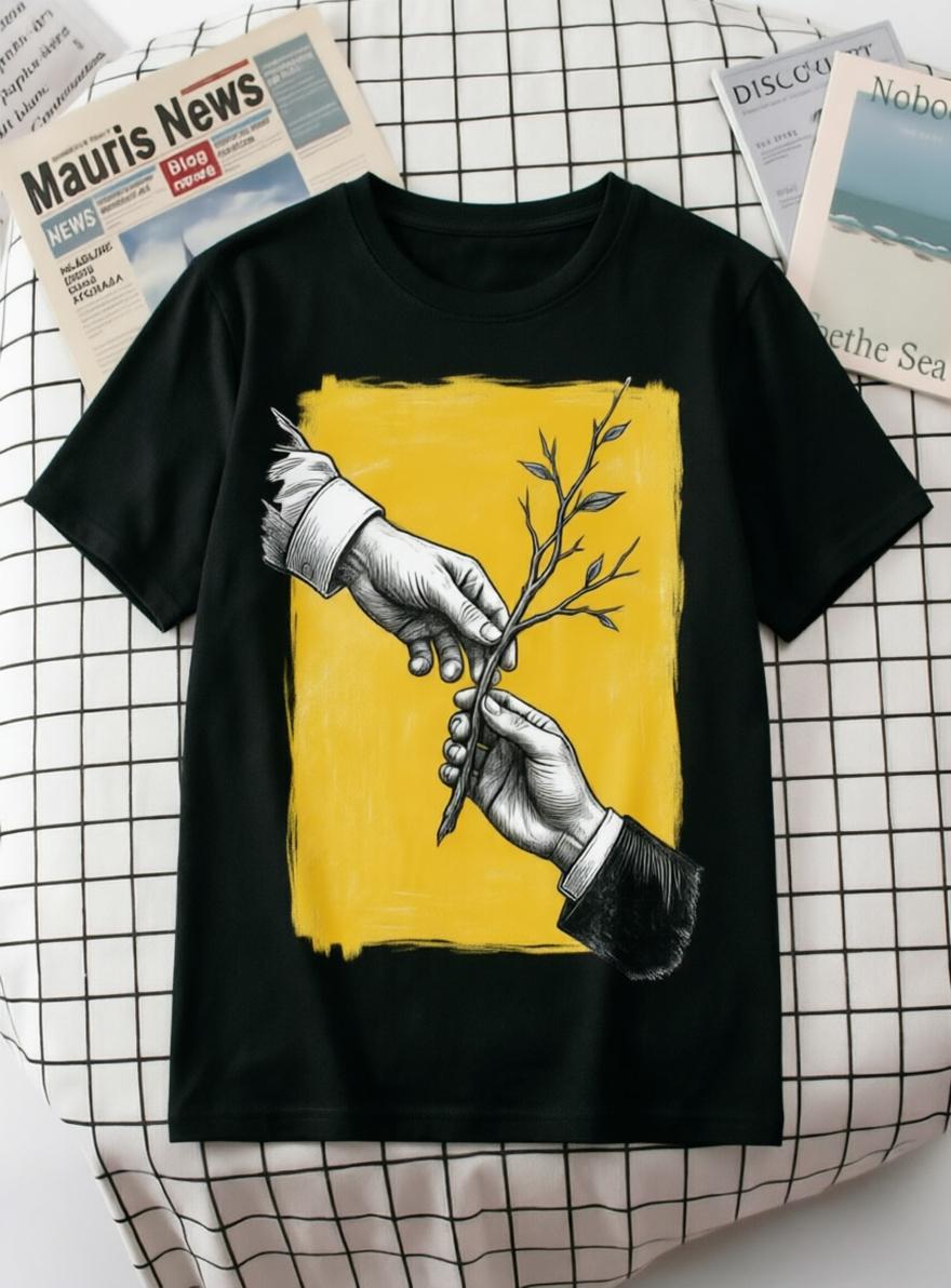 

Vintage Sketch Style Hands Passing Twig Print TShirt 100 Cotton Unisex Short Sleeve Tee M