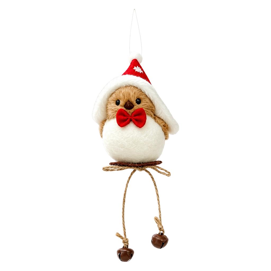 Lifelike Bird Christmas Tree Ornament with Red Hat and Scarf - Cute Hanging Holiday Decoration