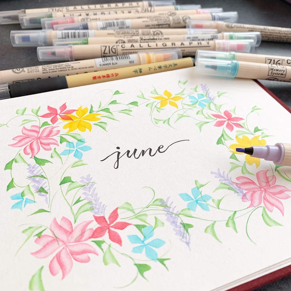 Kuretake Beautiful Letter Brush Fine Cerise Pen, Point, Black, XT2-10S