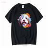 Old English Sheepdog Ladies T Shirt Sizes Small 2XL Long or Short Sleeves Vintage Washed Top For Everyday Wear Soft Streetwear