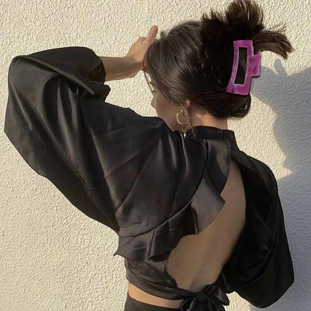 Women Hair Claw Hollow Geometric Rectangle Colorful Cloud Pattern Hair Clip Strong Grip Back Head Shark Clip