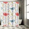 Modern Style Flower Bird Printed Shower Curtains Waterproof Bathroom Decor Pink White Yellow Blue Flowers Birds Bath Mats